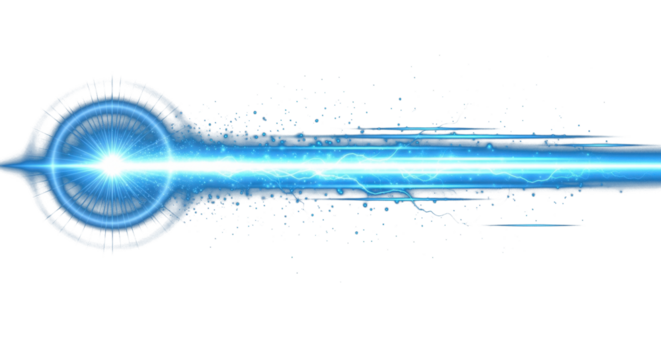 PNG glowing horizontal blue light beam with radiant lens flare and shine. Futuristic energy line flash with shimmer speed and neon highlight clean png