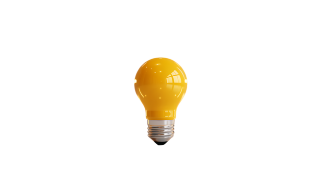 A yellow light bulb on a white background represents a bright idea.