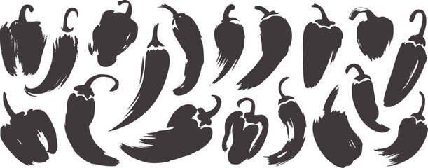 Brush stroke chili pepper silhouettes chili peppers bell peppers