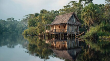 Fototapeta premium house on the water in the Amazon