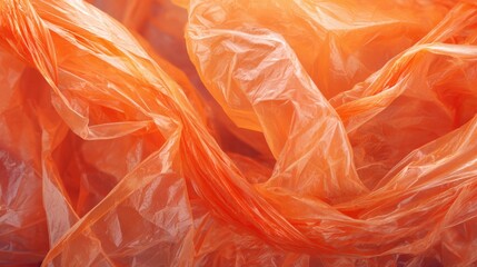 Close up shot of a crumpled orange plastic bag creating an abstract pattern