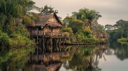 Naklejka premium house on the water in the Amazon