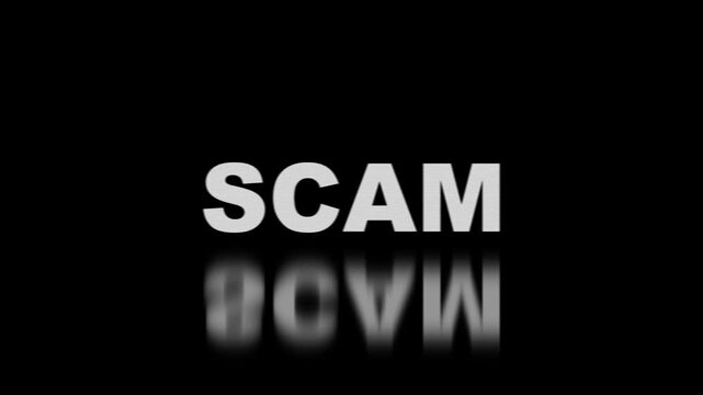 Scam Alert Glitch Text Abstract Vintage Twitched 4K Loop Motion Animation . Black Old Retro Digital TV Glitch Effect Including Twitch, Noise, VHS, Distortion. Scam- Glitch Effect animation.