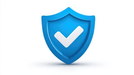 Blue shield with check mark isolated on white background for security