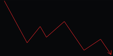 A glowing red line graph on a black background showing a downward trend. Ideal for illustrating financial loss, business decline, market downturn, negative performance, or economic,.