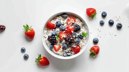 Fresh and Healthy Breakfast Bowl Topped With Colorful Berries and Oats, Perfect for Starting the Day Energized