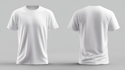 Front and back view of a blank white tshirt isolated on white background