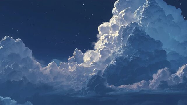 月明かりに縁取られた雲塔の実写夜空