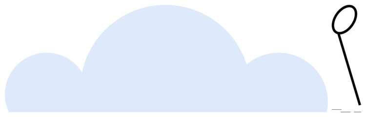 Light blue cloud shape paired with a black magnifying glass suggesting exploration, information search, and analysis. Ideal for data, creativity, knowledge, cloud technology, focus, clarity simple