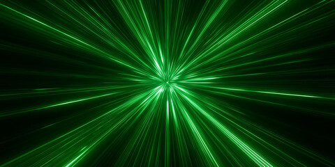 Glowing green radiant light burst with symmetrical energy trails and starburst effect
