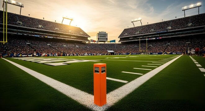 Estadio de f&uacute;tbol americano 3D en rayos de luz renderizados