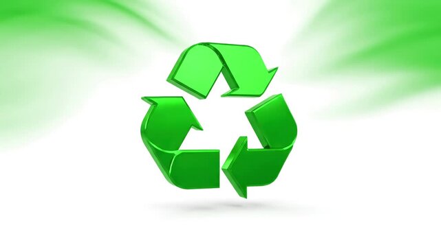 Green Screen recycle logo rotating animation on white background and scene 2 with distortion, overlay, glitch, static noise, scan lines black background, 4k animated video loop
