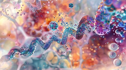 Vibrant abstract helix swirling with colorful energy and tiny particles