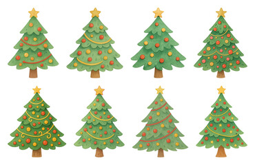 PNG Festive watercolor Christmas trees, element set on transparent background