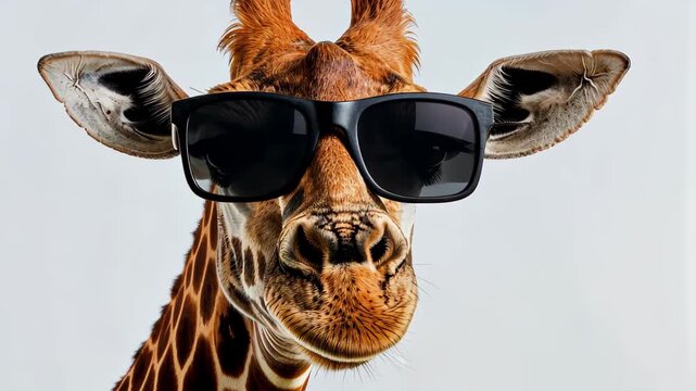Cool Giraffe with Sunglasses: An artistic capture of a giraffe sporting stylish sunglasses, personifying cool and chic in the animal kingdom.