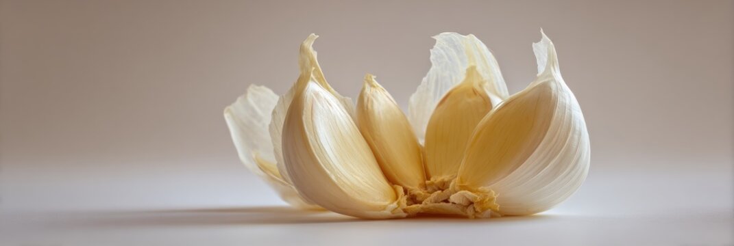Fresh Garlic Cloves Arranged on a Neutral Background Showcasing Their Texture and Color for Culinary Inspiration