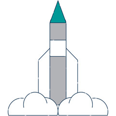 Abstract Illustration of a Rocket Launching with Teal and Gray Colors Against a Transparent Background Creating a Sense of Progress and Innovation