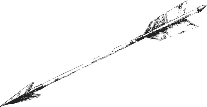 Arrow sketch hand drawn style with detailed fletching and pointed tip &mdash; stock vector