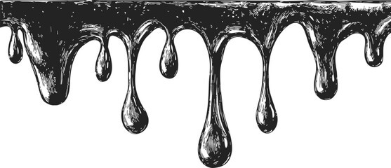 Dripping liquid sketch hand drawn style with elongated drops and textured shading — stock vector