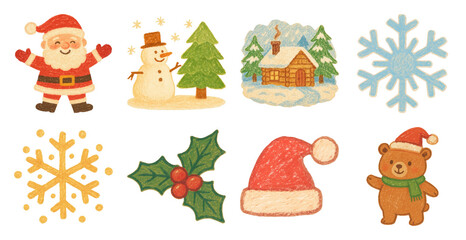 PNG Festive Christmas cartoon illustrations, element set on transparent background
