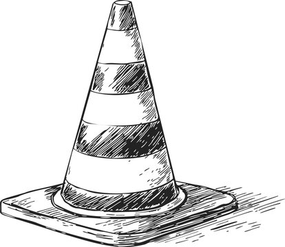 black and white striped traffic cone sketch clip art preview