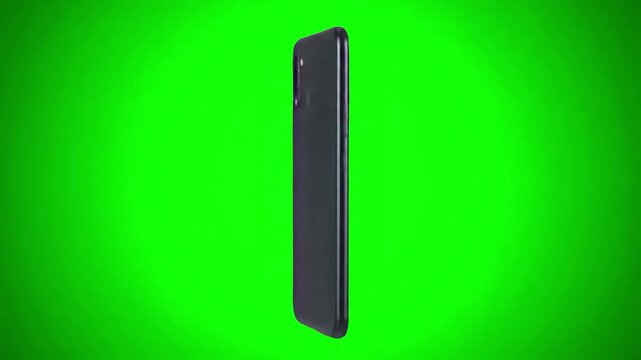 Tech Product Showcase with animation of a smartphone an alpha channel 3d rendering mock up for advertising your application or distortion, green screen overlay, glitch, static noise, scan lines on