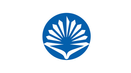 Obraz premium Blue circular emblem on white with radiating lines from base, vaguely organic