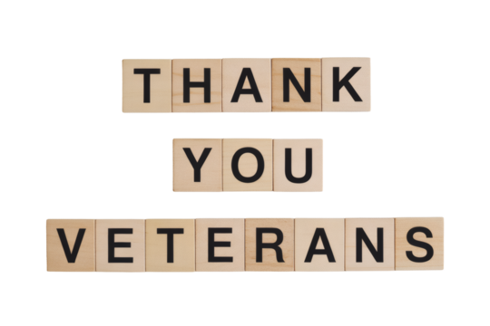 Express heartfelt gratitude to veterans with these classic letter tiles spelling out a powerful message of appreciation and respect