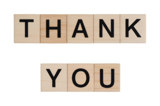 Express heartfelt gratitude with classic wooden letter tiles spelling 'Thank You' for any occasion