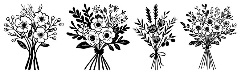 Fototapeta premium PNG Elegant floral bouquet illustrations, element set on transparent background