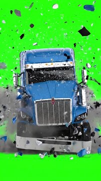 Dynamic Side Collision & Roll with truck crash on green screen footage video effect distortion, overlay, glitch, static noise, scan lines black background, 4k animated loop