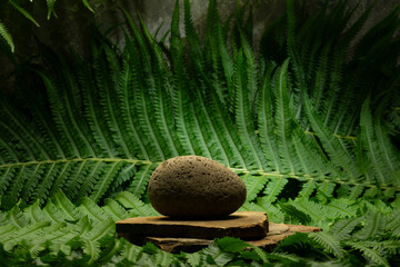 podium with natural stones for product presentation