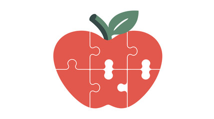 Fototapeta premium Stylized apple made from jigsaw puzzle pieces, with a green stem and leaf