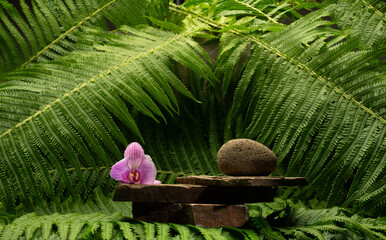 podium with natural stones for product presentation