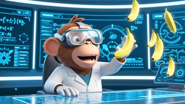 smart monkey scientist in high tech virtual lab