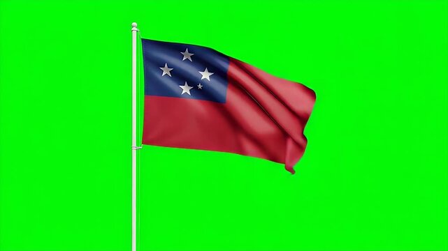 Samoa's vibrant flag waving proudly against a bright green screen backdrop ready for dynamic video compositing