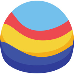 Abstract Circular Shape With Wavy Stripes In Blue Red Yellow And Light Blue Colors Isolated On Transparent Background