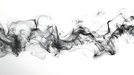 Wavy band of black smoke floating on white. Elegant, fluid, and serene. Great for minimalist, luxury, or tranquil design concepts.

