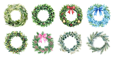 Obraz premium PNG Colorful festive holiday wreaths, element set on transparent background