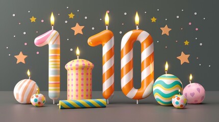 Celebrate turning ten with fun striped number candles and polka dots