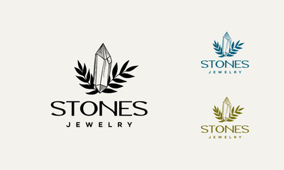 Hand drawn Gem Stones Jewelry Logo template, Hand drawn vector abstract stock flat graphic illustration with logo element
