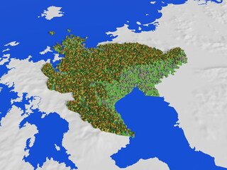 標高・森林・住宅地をかわいく再現した佐賀県地図