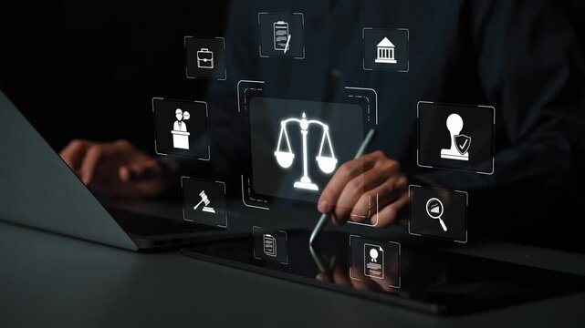 Legal compliance and governance concept showing justice scale, courthouse, contract, policy, agreement, rule, and protection of rights in legal or business environment Marrow