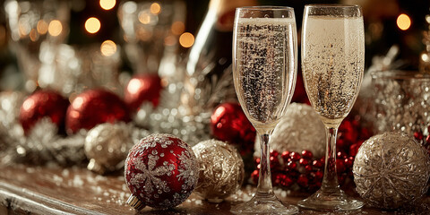 christmas decoration with champagne