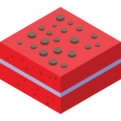 Abstract Isometric Red Layered Square Shape with Small Brown Circles on Top Surface Minimalist Graphic Element with White Background