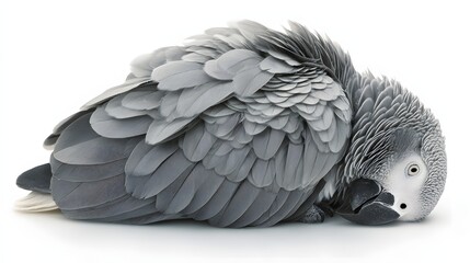 Fototapeta premium Intelligent gray parrot resting on a pure white surface with head tilted curiously
