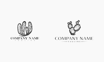 Two Hand-Drawn Cactus Illustrations for Company Logo Design
