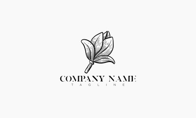 Black and White Hand-Drawn Flower Bud Logo