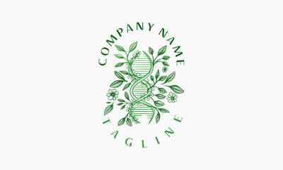 DNA Double Helix Wrapped in Green Foliage and Flowers