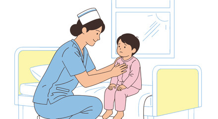 A compassionate nurse provides gentle care and dedicated support to a young patient in a hospital, illustrating essential pediatric healthcare